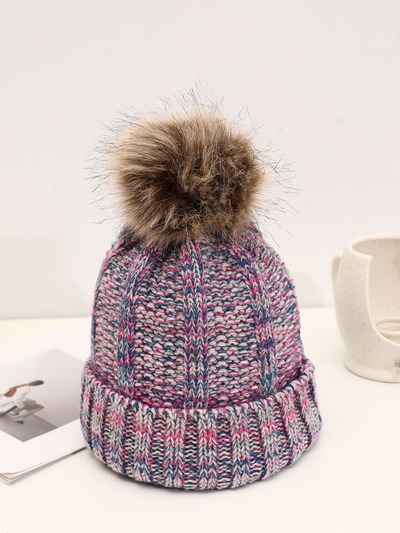 Есен/Зима 2022 Нов стил плетена шапка с помпони за жени, с подплата от полар, плетка с османтус в различни цветове и изкуствена помпонна тапицерия