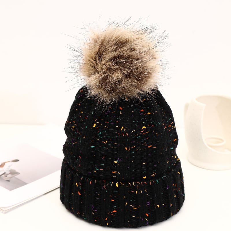 Есен/Зима 2022 Нов стил плетена шапка с помпони за жени, с подплата от полар, плетка с османтус в различни цветове и изкуствена помпонна тапицерия
