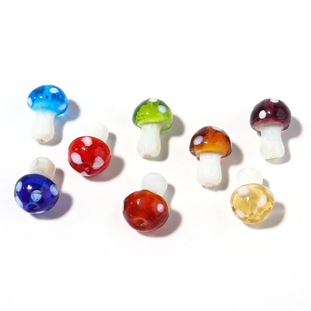 10 vnt. animacinių grybų su tiesiomis skylutėmis, laisvo pagrindo stiklo karoliukai, kūrybingi „pasidaryk pats“ auskarai, pakabukai, papuošalų aksesuarai