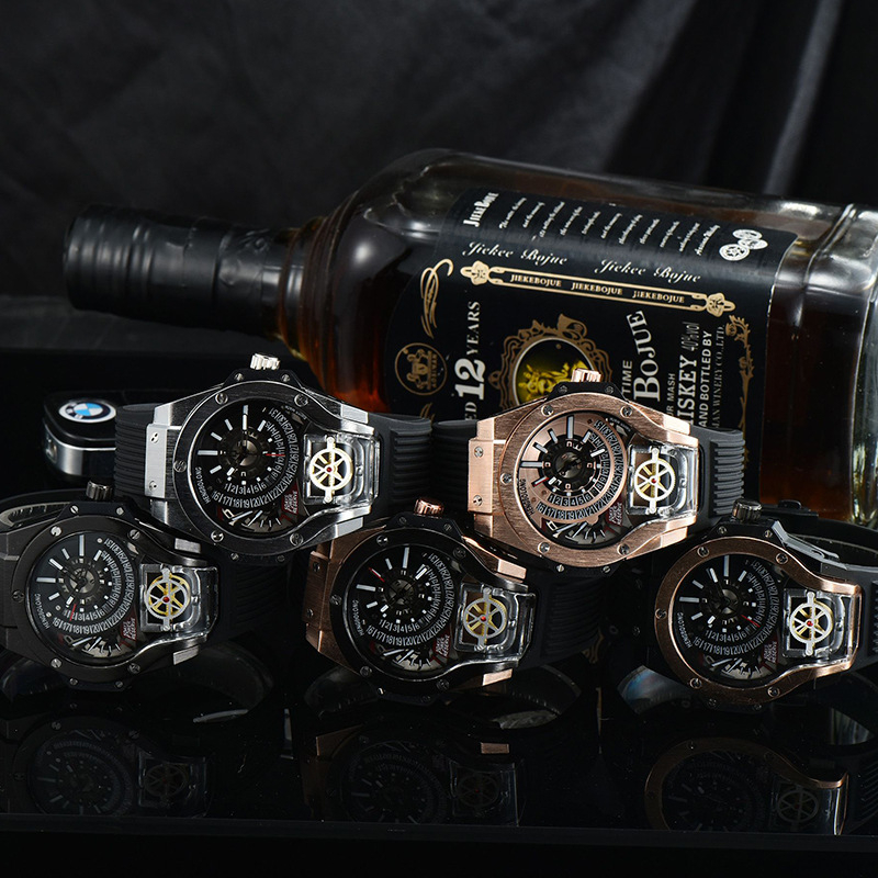 Аналогов мъжки часовник с кварцов механизъм, корпус от сплав, PU ремък, кръгъл циферблат и индекси с цифри