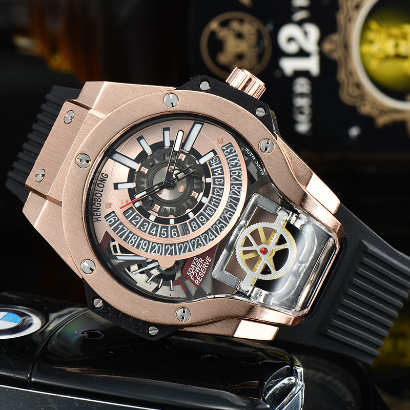 Аналогов мъжки часовник с кварцов механизъм, корпус от сплав, PU ремък, кръгъл циферблат и индекси с цифри