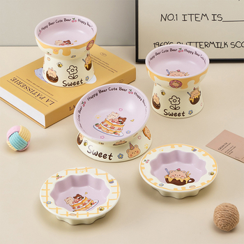 Macska etetőtál magas lábakon, kerámia, anti-tilt, nyakvédő és széles nyílás