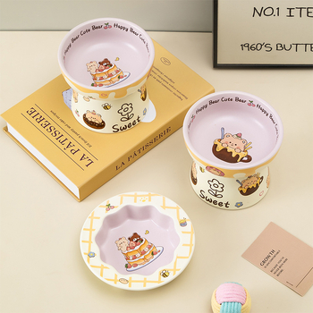 Macska etetőtál magas lábakon, kerámia, anti-tilt, nyakvédő és széles nyílás