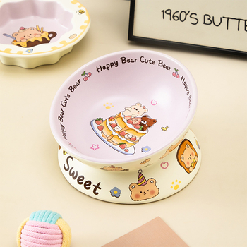 Macska etetőtál magas lábakon, kerámia, anti-tilt, nyakvédő és széles nyílás