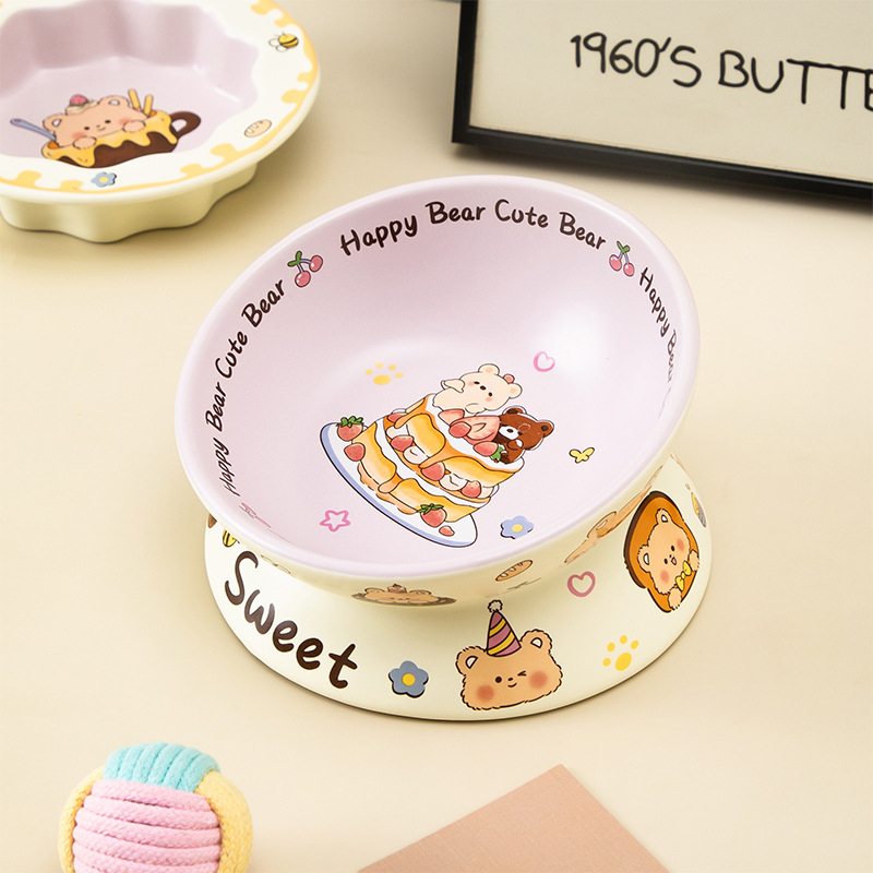 Macska etetőtál magas lábakon, kerámia, anti-tilt, nyakvédő és széles nyílás