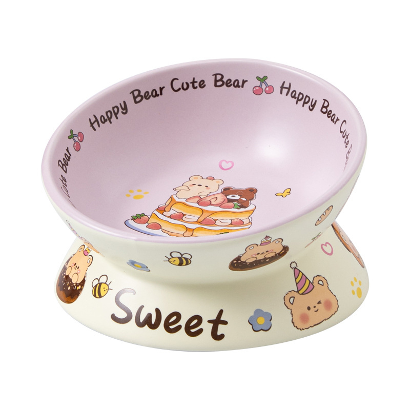 Macska etetőtál magas lábakon, kerámia, anti-tilt, nyakvédő és széles nyílás