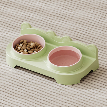 Plastična dvostruka zdjela za mačke, zdjela za hranu i vodu s nagnutim rubom, dizajn protiv prosipanja