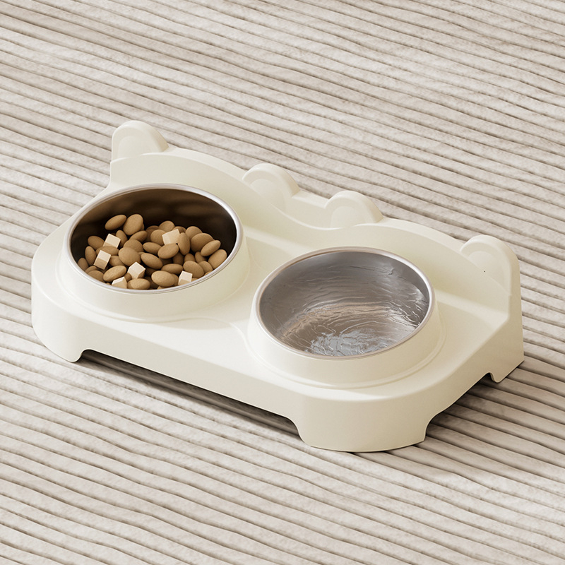 Plastična dvostruka zdjela za mačke, zdjela za hranu i vodu s nagnutim rubom, dizajn protiv prosipanja