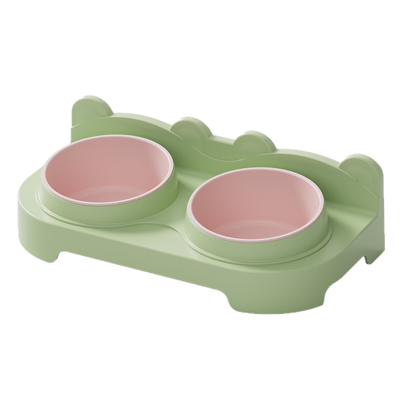 Plastična dvostruka zdjela za mačke, zdjela za hranu i vodu s nagnutim rubom, dizajn protiv prosipanja