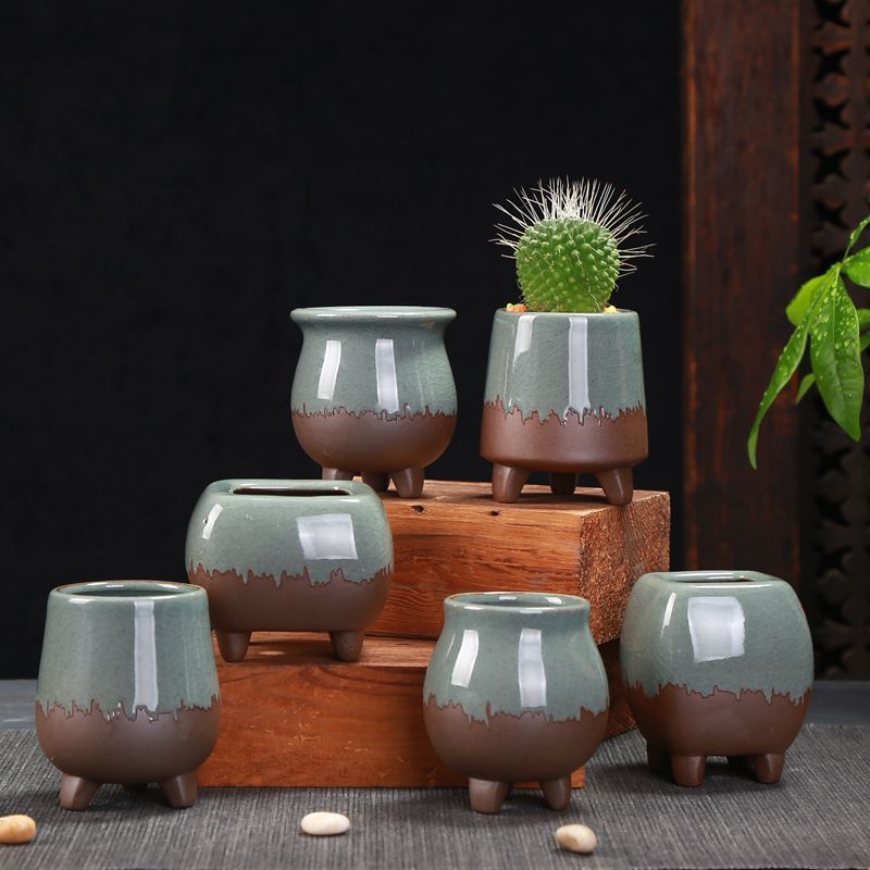Retro kerámia virágtartó succulensekhez és money planthez, asztali hidroponikus dekoráció