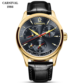 Carnival мъжки механичен часовник с движение Seagull, водоустойчив до 30 м, корпус от неръждаема стомана, сапфирено стъкло