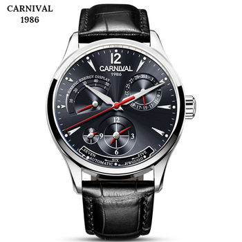 Carnival мъжки механичен часовник с движение Seagull, водоустойчив до 30 м, корпус от неръждаема стомана, сапфирено стъкло