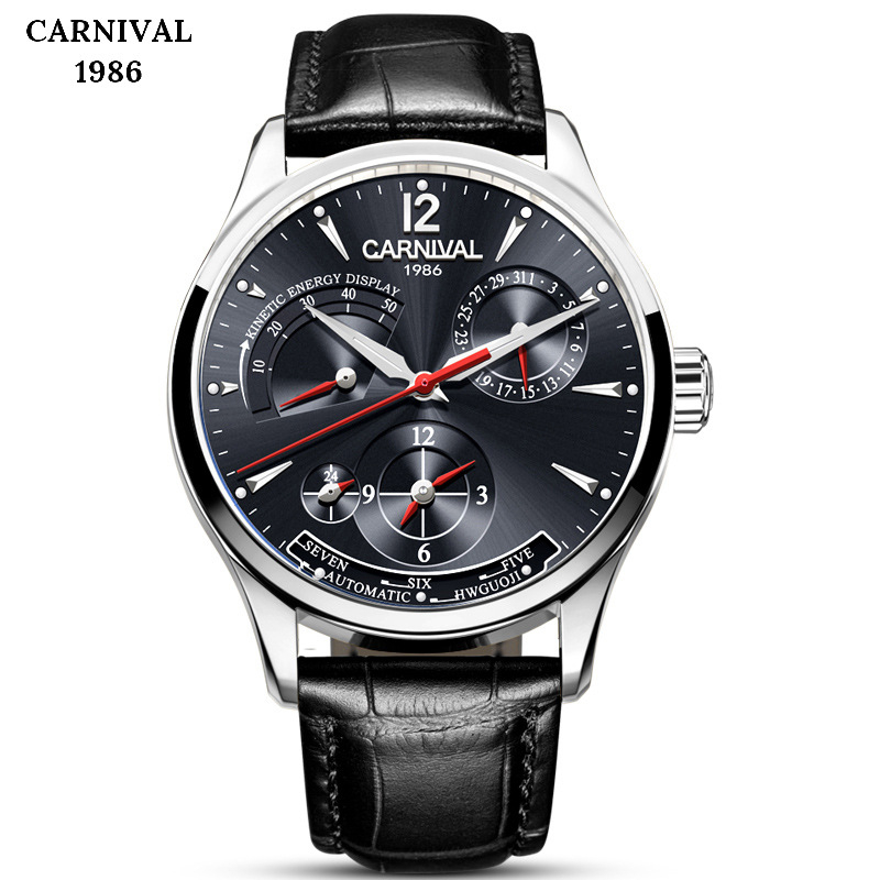 Carnival мъжки механичен часовник с движение Seagull, водоустойчив до 30 м, корпус от неръждаема стомана, сапфирено стъкло