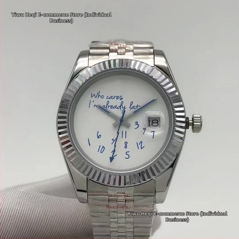 Мъжки автоматичен механичен часовник - сафирно кристално стъкло, корпус и каишка от неръждаема стомана, спирална корона, прозрачен заден капак