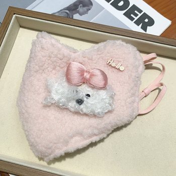 Зимен комплект аксесоари с карикатурно куче Rich Dog: топли ръкавици, прахозащитни маски (тип за ухо), сладък калъф за слушалки и ушанки за жени