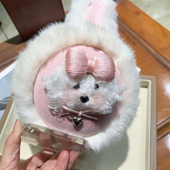 Зимен комплект аксесоари с карикатурно куче Rich Dog: топли ръкавици, прахозащитни маски (тип за ухо), сладък калъф за слушалки и ушанки за жени