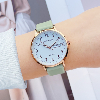 Ceas dama quartz, cadran rotund 35 mm, rezistență la apă 30 m, curea din silicon, afișaj luminos și calendar