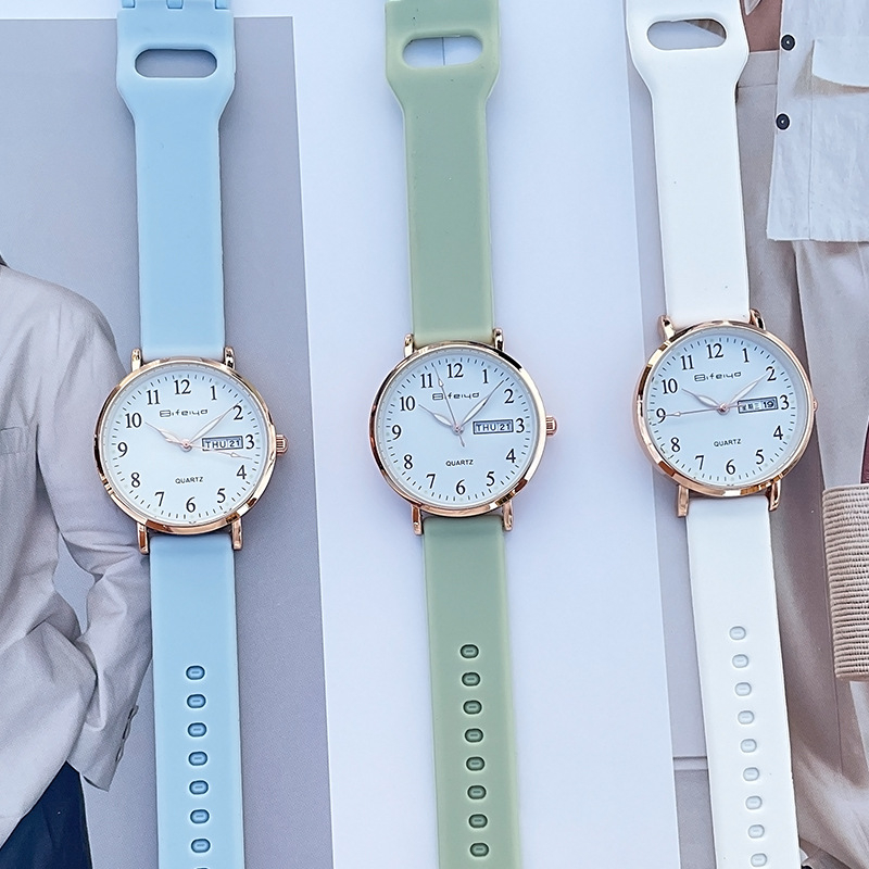 Ceas dama quartz, cadran rotund 35 mm, rezistență la apă 30 m, curea din silicon, afișaj luminos și calendar