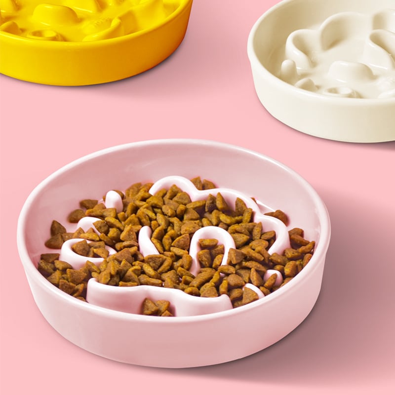 HOCC macska kerámia tál lassú etetéshez - megakadályozza a fulladást, borulás elleni kialakítás, háziállatoknak szánt etetőtál