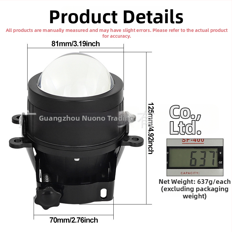 Miglas gaisma ar četrstūra stiprinājumu un lēcu, daudzkrāsas LED, 9-32V, 55W, 6500lm, IP68, Nono