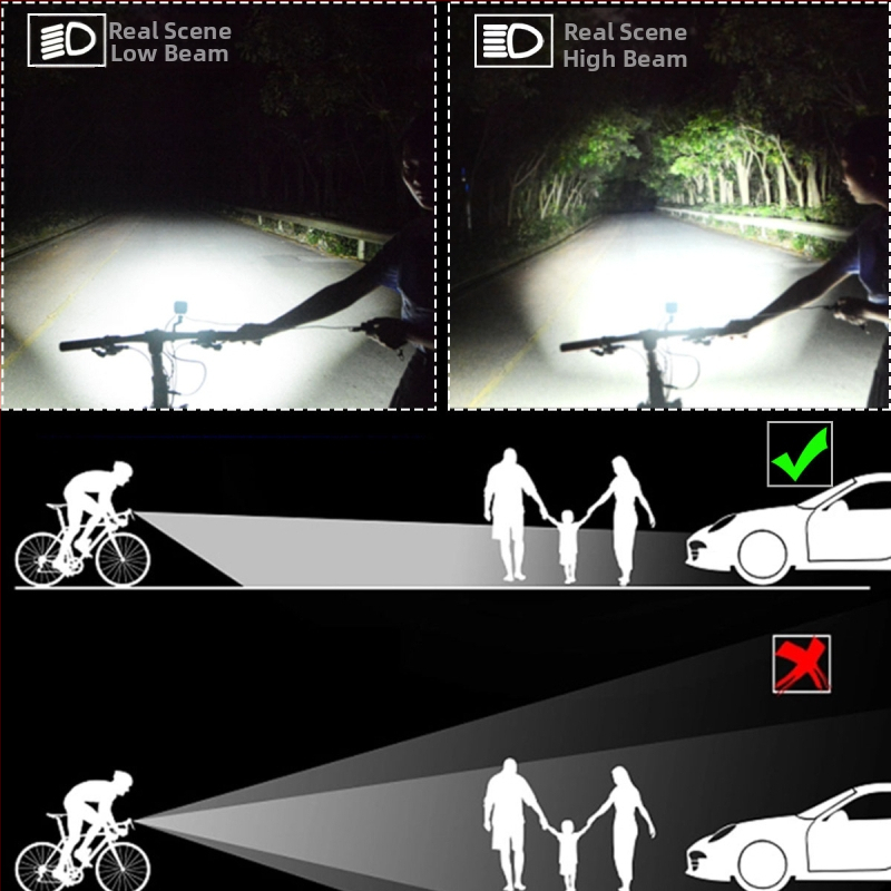 Velosipēdu priekšējais lukturis 1800 lm, karājama uzstādīšana, bezvadu tālvadība, antiatspīdīgs, ūdensizturīgs