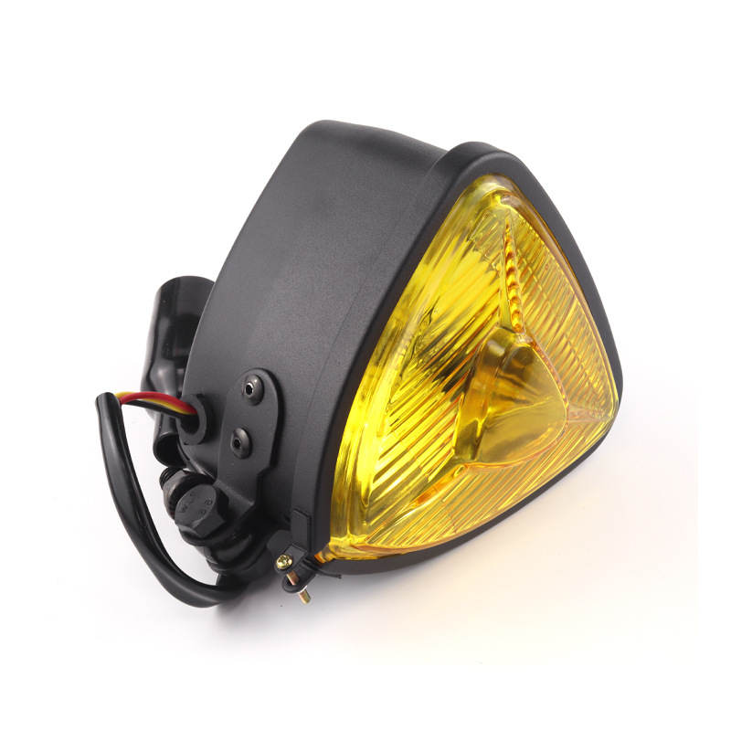 Motorkerékpár fényszóró, fémből készült háromszög alakú előfény, modell JH333, 12V, 35W, levehető lámpatakaró