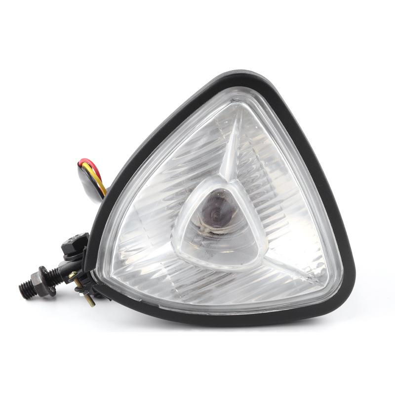 Motorkerékpár fényszóró, fémből készült háromszög alakú előfény, modell JH333, 12V, 35W, levehető lámpatakaró