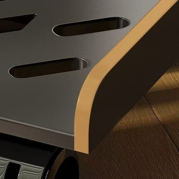 Настолен рафт за компютър с подвижна база и колела — манганова стомана, интегриран ракла за съхранение