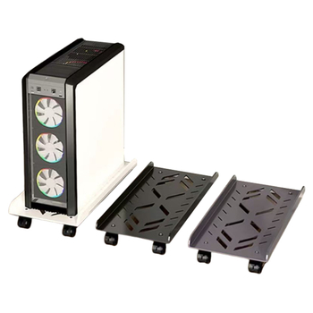 Настолен рафт за компютър с подвижна база и колела — манганова стомана, интегриран ракла за съхранение