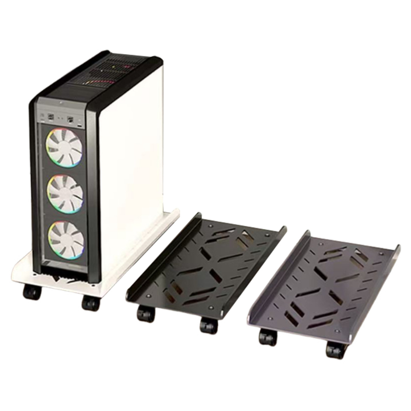 Настолен рафт за компютър с подвижна база и колела — манганова стомана, интегриран ракла за съхранение