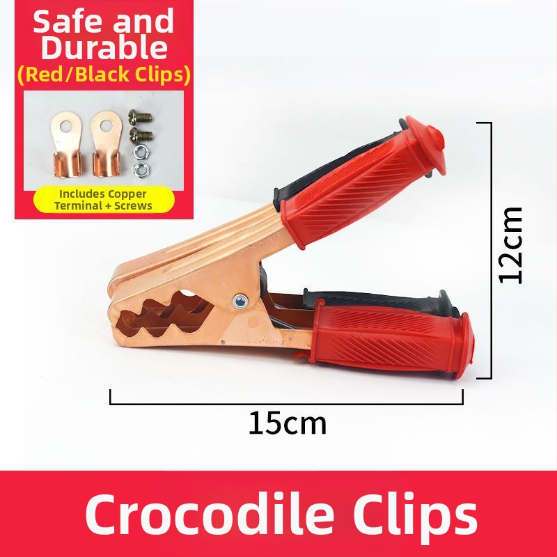 Smags automobiļa akumulatora klips ar vara galvu, biezināta konstrukcija un akumulatora savienojuma kabelis.