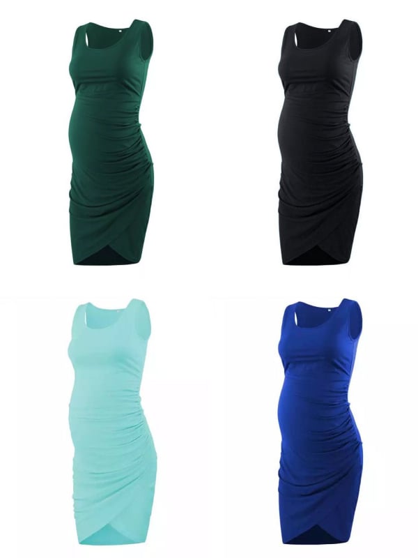 Grūtnieču kleita ar apaļu kaklu, bez piedurknēm, poliesters, midi garums