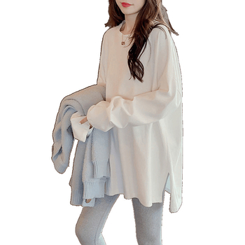 Τοπ εγκυμοσύνης με φλίς εσωτερικά, μακριά μανίκια, χαλαρή εφαρμογή, στρογγυλό λαιμό, βαμβάκι-πολυεστέρα μίγμα.