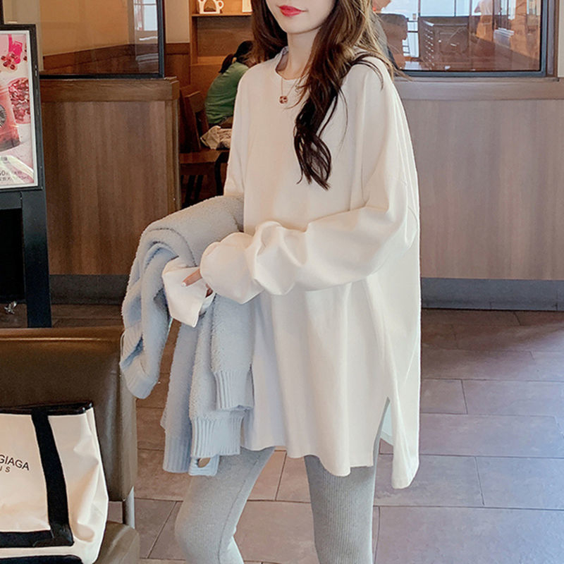 Τοπ εγκυμοσύνης με φλίς εσωτερικά, μακριά μανίκια, χαλαρή εφαρμογή, στρογγυλό λαιμό, βαμβάκι-πολυεστέρα μίγμα.