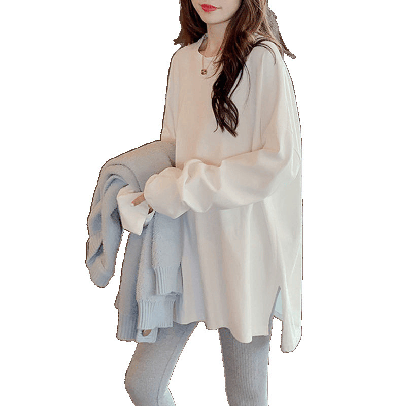 Τοπ εγκυμοσύνης με φλίς εσωτερικά, μακριά μανίκια, χαλαρή εφαρμογή, στρογγυλό λαιμό, βαμβάκι-πολυεστέρα μίγμα.