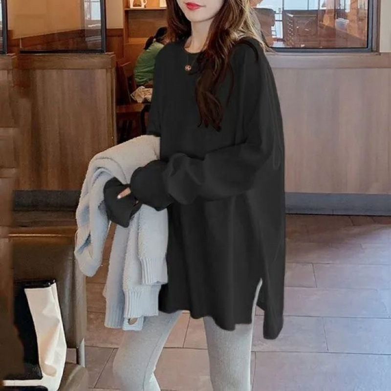 Τοπ εγκυμοσύνης με φλίς εσωτερικά, μακριά μανίκια, χαλαρή εφαρμογή, στρογγυλό λαιμό, βαμβάκι-πολυεστέρα μίγμα.