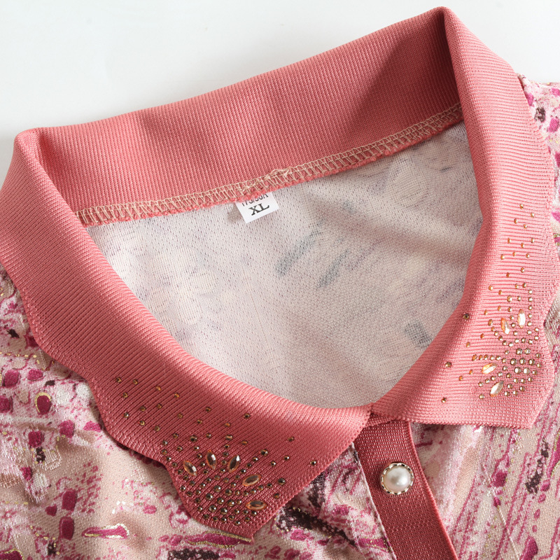 Ženski ljetni top od ice silk, kratki rukavi, polo ovratnik, širokog kroja, za žene velikih veličina