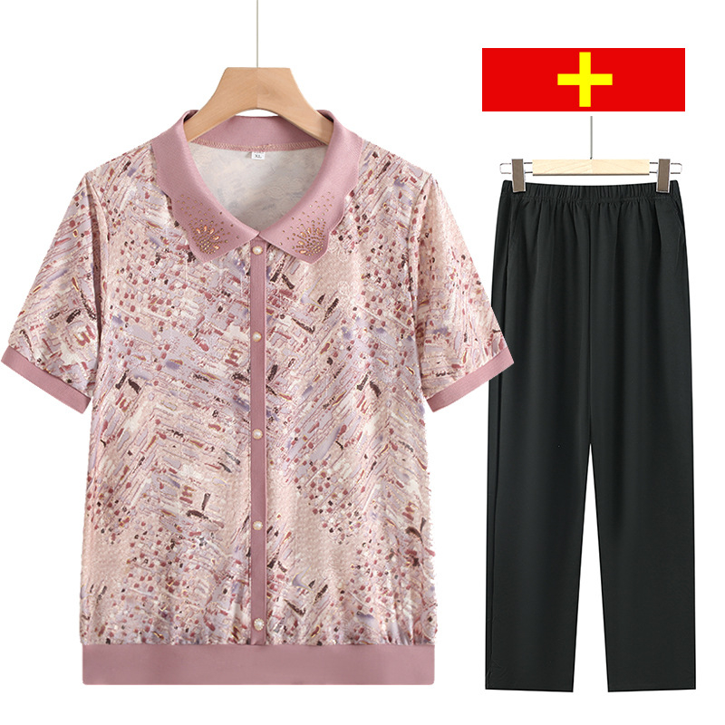 Ženski ljetni top od ice silk, kratki rukavi, polo ovratnik, širokog kroja, za žene velikih veličina