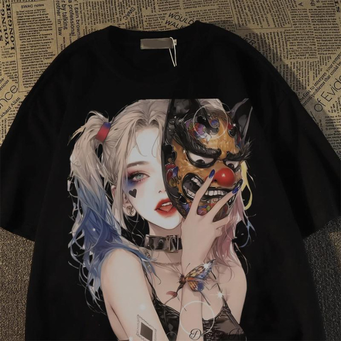 Majica od poliestera s printom anime likova, slobodan kroj, kratkih rukava