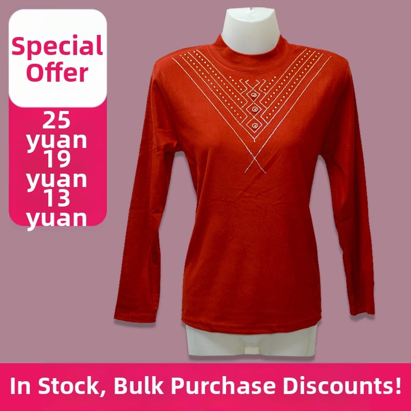 Naiste slim top koos poolkõrge kaelusega ja rhinestone hot-drill kaunistustega; De Velvet kangas 95%+; hot-drill sisu alla 30%; Suvi 2024