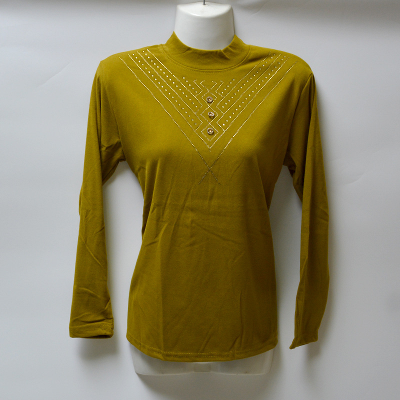 Naiste slim top koos poolkõrge kaelusega ja rhinestone hot-drill kaunistustega; De Velvet kangas 95%+; hot-drill sisu alla 30%; Suvi 2024