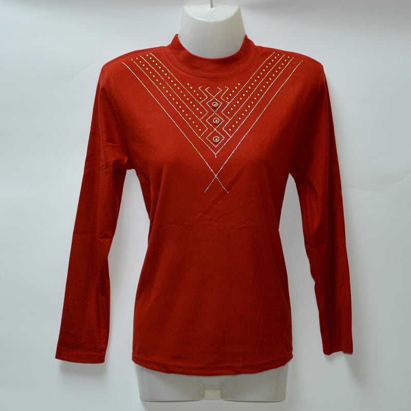 Naiste slim top koos poolkõrge kaelusega ja rhinestone hot-drill kaunistustega; De Velvet kangas 95%+; hot-drill sisu alla 30%; Suvi 2024