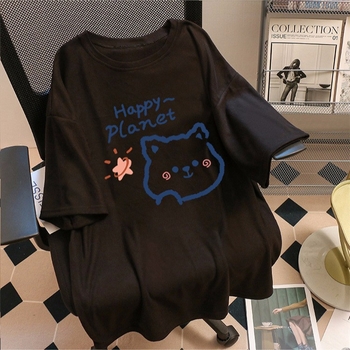 Ženska ležerna majica kratkih rukava s okruglim izrezom, print anime cartoon, materijal Milk silk s poliesterskom smesom