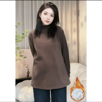 Grūtniecības top ar flises pamušalu, garās piedurknes, stāvošā apkakle, vidējā garuma 65–80 cm, De Velvet audums, 50–70% regenerētas celulozes šķiedras, <30% akrila šķiedras