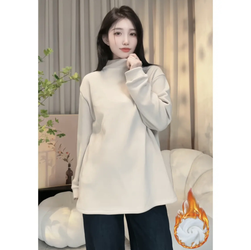 Grūtniecības top ar flises pamušalu, garās piedurknes, stāvošā apkakle, vidējā garuma 65–80 cm, De Velvet audums, 50–70% regenerētas celulozes šķiedras, <30% akrila šķiedras