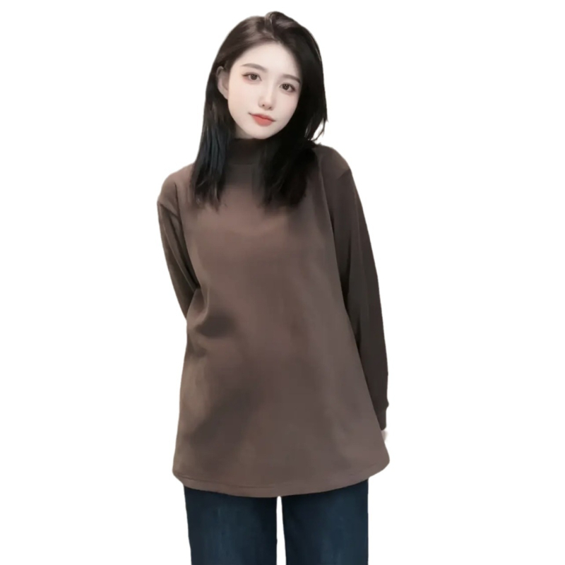 Grūtniecības top ar flises pamušalu, garās piedurknes, stāvošā apkakle, vidējā garuma 65–80 cm, De Velvet audums, 50–70% regenerētas celulozes šķiedras, <30% akrila šķiedras