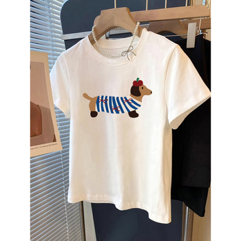 Pamučna ženska majica, slobodan kroj, kratki rukavi, okrugli izrez, print životinja (ljeto 2025)