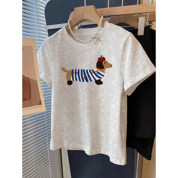 Pamučna ženska majica, slobodan kroj, kratki rukavi, okrugli izrez, print životinja (ljeto 2025)