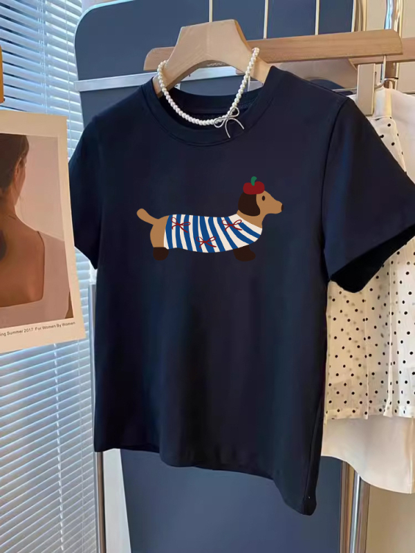 Pamučna ženska majica, slobodan kroj, kratki rukavi, okrugli izrez, print životinja (ljeto 2025)