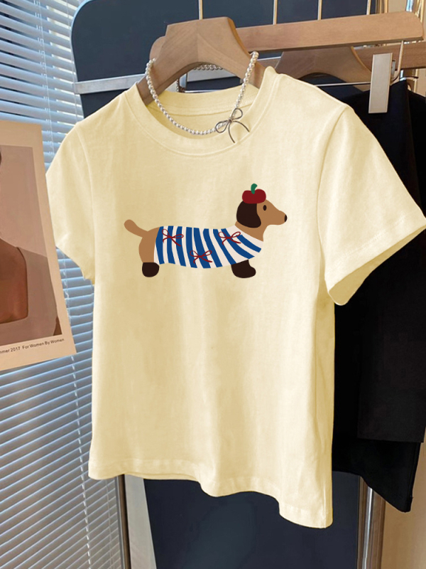 Pamučna ženska majica, slobodan kroj, kratki rukavi, okrugli izrez, print životinja (ljeto 2025)